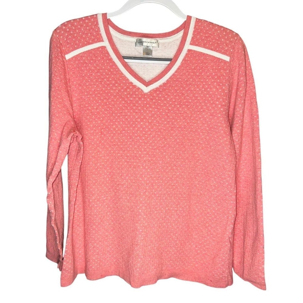 christopher & banks Womens Coral Textured V Neck Long Sleeve Sweater Size L